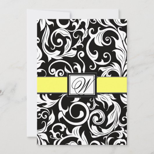 Invitations Black White & Yellow Mariage damassé (Devant)