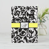Invitations Black White & Yellow Mariage damassé (Debout devant)