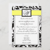 Invitations Black White & Yellow Mariage damassé (Dos)