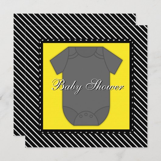 Invitations Black Yellow Baby Shower (Devant / Derrière)