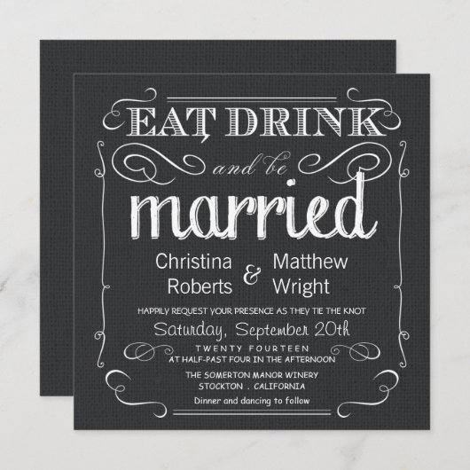 Invitations blanches de mariage de noir rustique (Devant / Derrière)