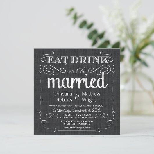 Invitations blanches de mariage de noir rustique (Debout devant)