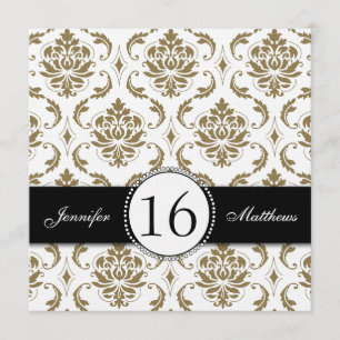 Invitations blanches de sweet sixteen de damassé