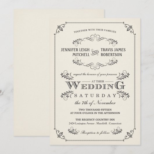 Invitations blanches élégantes de mariage de (Devant / Derrière)