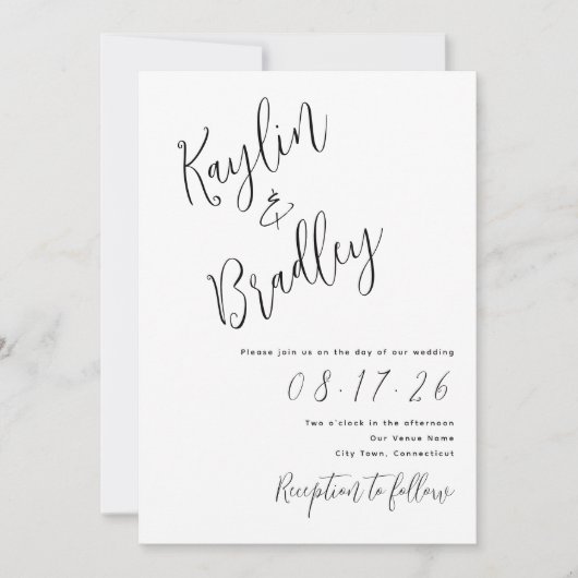 Invitations blanches minimalistes Mariages (Devant)