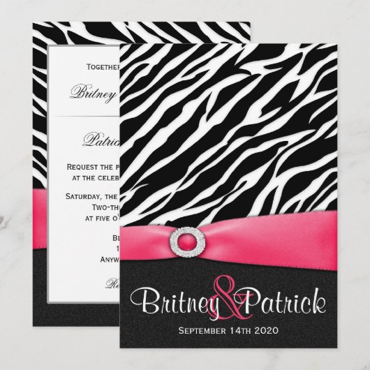 Invitations blanches noires de mariage de zèbre de (Devant / Derrière)