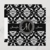 Invitations blanches noires de mariage d'initiale (Devant / Derrière)