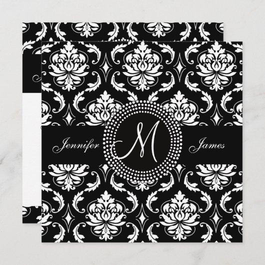 Invitations blanches noires de mariage d'initiale (Devant / Derrière)