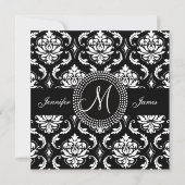 Invitations blanches noires de mariage d'initiale (Devant)