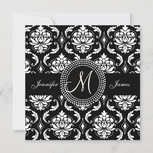Invitations blanches noires de mariage d'initiale (Devant)