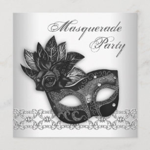 Invitations blanches noires de partie de mascarade