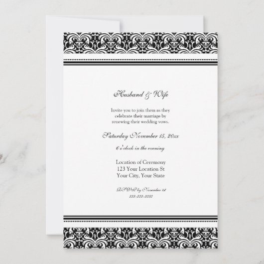Invitations blanches noires de renouvellement de (Dos)