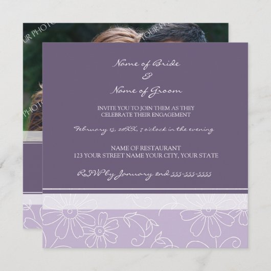 Invitations blanches pourpres de partie de (Devant / Derrière)