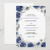 invitations bleu mariage moderne (Devant / Derrière)