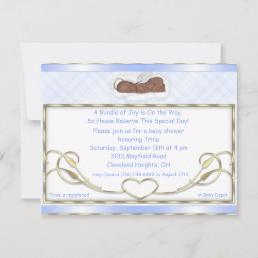Invitations bleues de baby shower d'ange de (Devant)