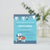 Invitations bleues de baby shower de base-ball de (Debout devant)