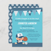 Invitations bleues de baby shower de base-ball de (Devant / Derrière)