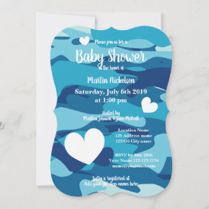 Invitations bleues de baby shower de camo d'armée