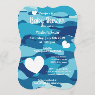 Invitations bleues de baby shower de camo d'armée