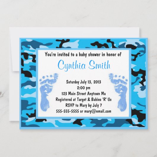 Invitations bleues de baby shower de camouflage (Devant)