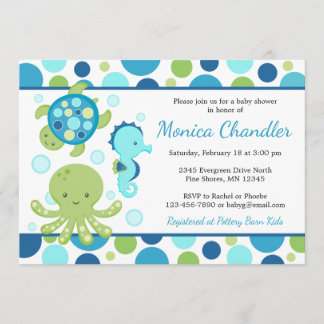 Invitations bleues de baby shower de mer