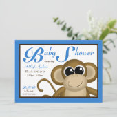 Invitations bleues de baby shower de singe mignon (Debout devant)