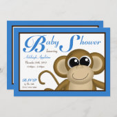 Invitations bleues de baby shower de singe mignon (Devant / Derrière)