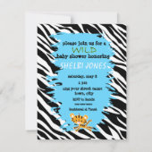 invitations bleues de baby shower de zèbre sauvage (Dos)