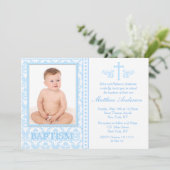 Invitations bleues de baptême de photo (Debout devant)