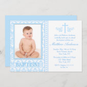 Invitations bleues de baptême de photo (Devant / Derrière)