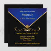 Invitations bleues de fête d'anniversaire de l'or (Devant / Derrière)