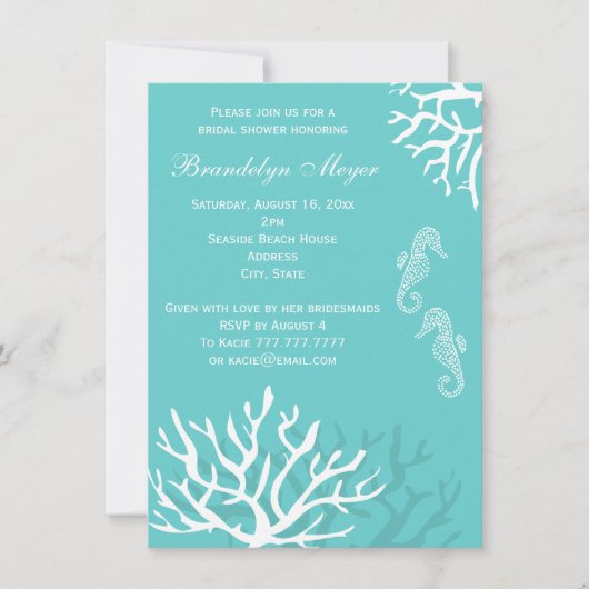 Invitations bleues de Fête de la mariée (Devant)