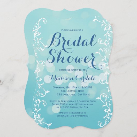 Invitations bleues de Fête de la mariée d'Aqua (Devant / Derrière)