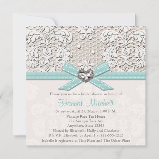 Invitations bleues de Fête de la mariée de diamant (Devant)