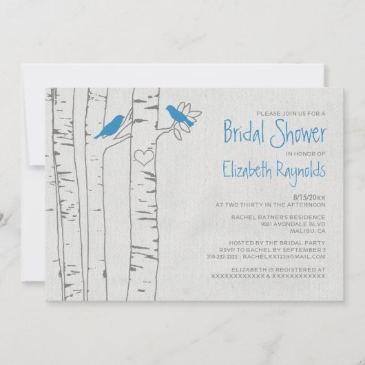Invitations bleues de Fête de la mariée d'oiseaux (Devant)