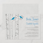 Invitations bleues de Fête de la mariée d'oiseaux (Devant / Derrière)