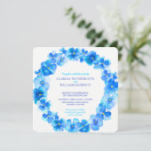 Invitations bleues de mariage de fleur d'aquarelle (Debout devant)