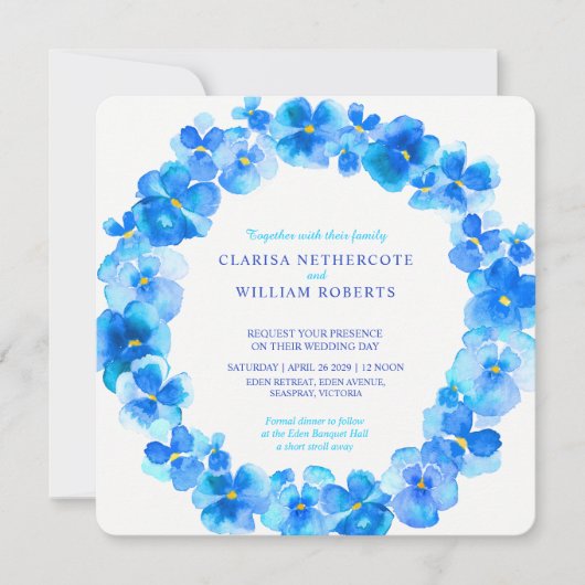 Invitations bleues de mariage de fleur d'aquarelle (Devant)