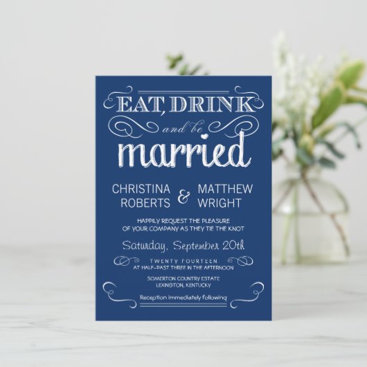 Invitations bleues de mariage de typographie (Debout devant)