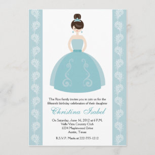 Invitations bleues de Quinceanera de brune de robe