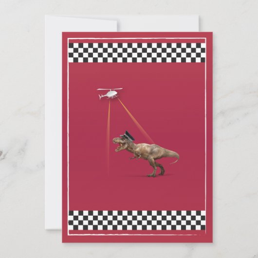 Invitations Bleues Dinosaures Red Cops Fun T-Rex (Dos)