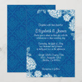 Invitations bleues élégantes de mariage damassé (Devant / Derrière)
