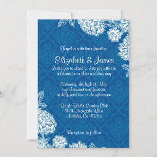 Invitations bleues élégantes de mariage damassé