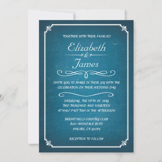 Invitations bleues et blanches de mariage de (Devant)