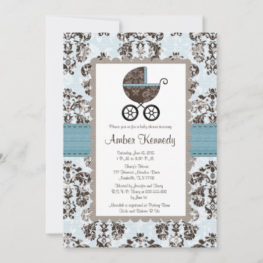 Invitations bleues et Brown de baby shower de (Devant)