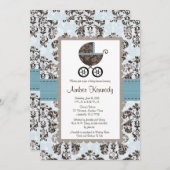 Invitations bleues et Brown de baby shower de (Devant / Derrière)