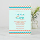 Invitations bleues et de corail d'Aqua de Chevron (Debout devant)