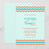 Invitations bleues et de corail d'Aqua de Chevron (Devant / Derrière)