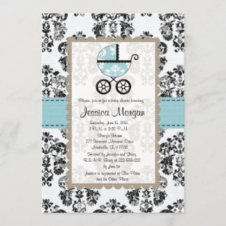Invitations bleues et noires de baby shower de