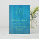 Invitations bleues et vertes de mariage campagnard (Debout devant)